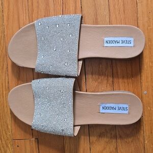Steve Madden Silver Rhinestone Slide Sandals Size 9 Worn Twice